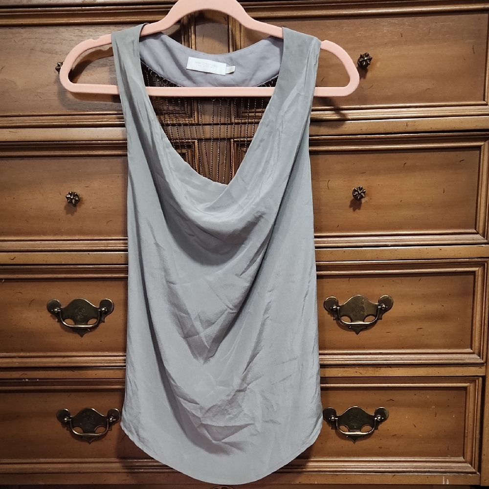 MM Couture Light Gray Draped Cowl Neck Tank Top
